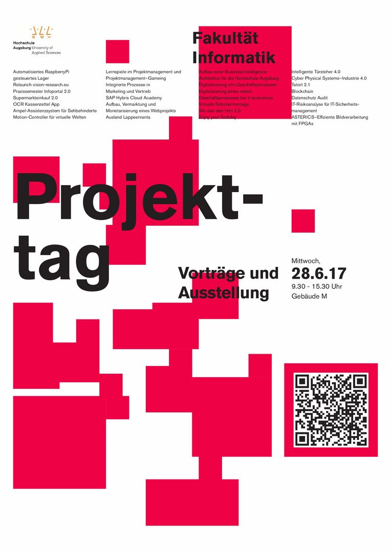 Poster mit der Einladung zum Projekttag der Fakultät für Informatik 2017